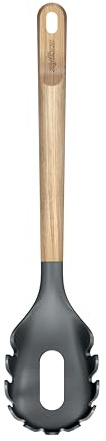 Zyliss Cucchiaio per spaghetti, manico in legno di quercia, con fori di drenaggio, testa in PBT resistente al calore, antigraffio, per padelle antiaderenti, 30 cm, lavare solo a mano