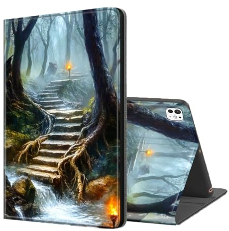 ETLKJVBL for iPad Pro 13 Inch Case 2024, Auto Sleep/Wake, Mystic Forest Stairs by Stream Multiple Angles Viewing Folio Stand Case for iPad Pro 13 Inch 2024 Tablet