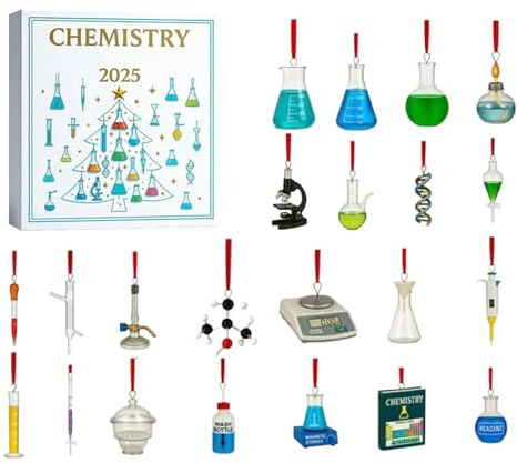 Chemistry Advent Christmas 2025,2D Acrylic Holiday Ornaments - 24 Days Pendants Advent Countdown Calendar | for Front Door Office Staircase Windowsill Mantel Wall Garden Backyard Living Room Bedroom