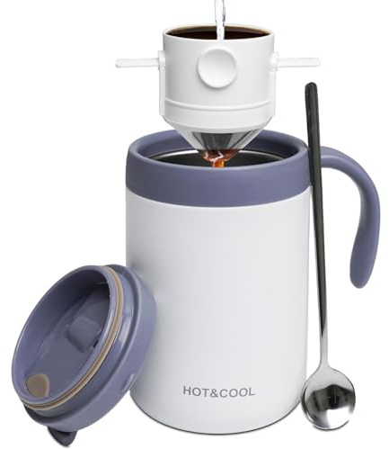 Mugtide Ensemble de Tasses Isothermes, Tasse à Café Étanche Avec Couvercle, Tasse de Voyage En Acier Inoxydable, Parfait pour Les Voyages, Le Camping Et Le Bureau, 500ML (Blanc)