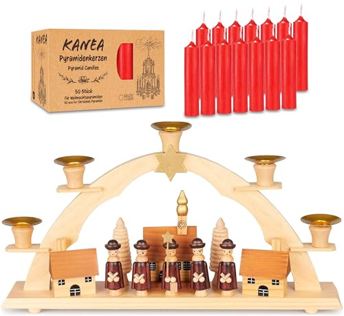 BRUBAKER Arche de Noël avec Lot de 50 Bougies Rouges - Chanteurs de Noël - Arche Lumineuse Traditionnelle pour Bougies Réelles - 32 cm Cadre Lumineux de Saison – Décoration Festive pour Les Fêtes