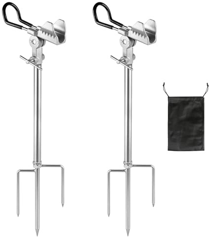 EXLECO 2pcs Inox Support Canne Peche Réglable à 360° mit 3 Piquets, Argent