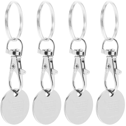 SUPVOX 4pcs Stainless Steel Trolley Token Keychain with Coin Holder, Grocery Cart Release Keyring for Shopping Cart Use, Sturdy Quarter Pendant for Everyday Carry