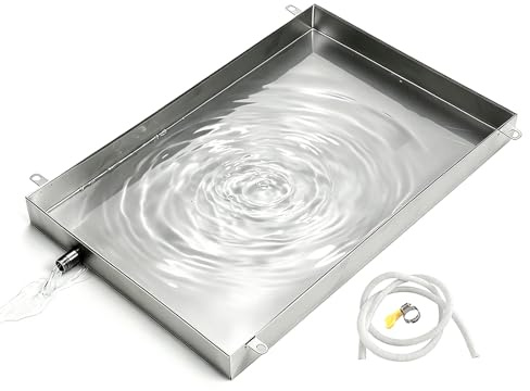 Vaschetta di Raccolta condensa per condizionatore con Tubo di Scarico, in Acciaio Inox 304 a Tenuta stagna per sistemi Split e Pompe di Calore, Design Resistente, Durata 10 Anni, 90x50x3 cm