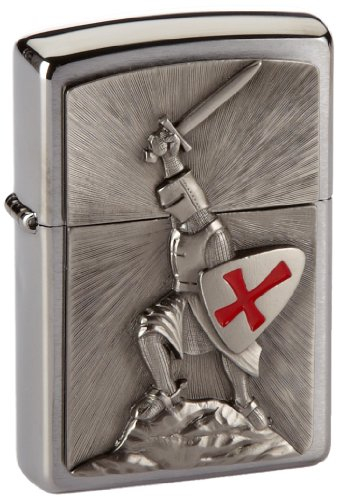 Zippo Accendino Anti-Vento con Guerriero crociato vittorioso, Colore: Cromato