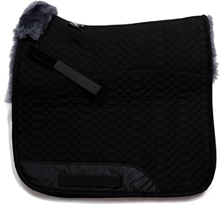 Engel Reitsport SCHABRA1-VSS-SCH-ANT Lammfell Vielseitigkeits Schabracke | half lined, Fell im Sattelbereich, Fellkranz vorne, robuster Baumwoll Steppstoff, Vielseitigkeit, Stoff schwarz Fell dgrau