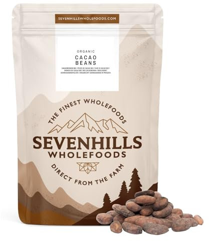 Sevenhills Wholefoods Granos de Cacao Crudo Orgánico 500g para elaborar dulces, postres y chocolate caliente, molido hasta obtener polvo