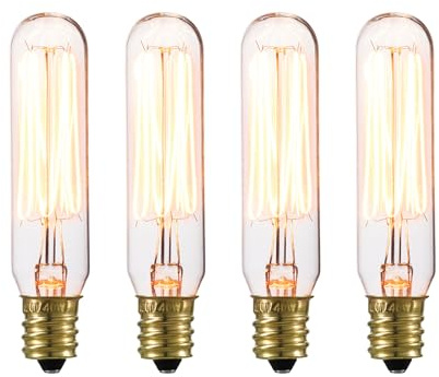 Globe Electric 80151 40W Vintage Edison Mini Tube Clear Glass Dimmable Incandescent Light Bulb, 4-Pack, E12 Base, 210 Lumens, Modern Lighting for Bedroom or Office, Lights for Home