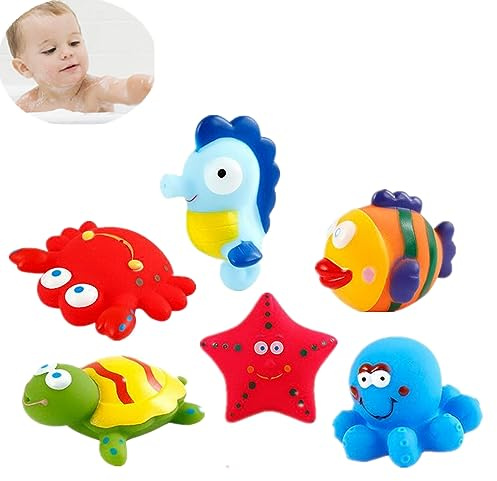 DQTYE 6Pcs Bath Toy Floating Sea Animal, Baby Soft Squirt Bathing Toys Bathtub Cartoon PU Rubber Water Game Baby Floating Bath Toys For Kids Toddlers