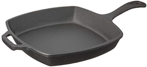 Jim Beam JB0217 10.5 Pre Seasoned Cast Iron Square Skillet for Grill, Gas, Oven, Electric, Induction and Glass, Black