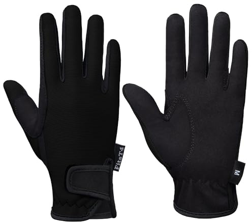 FitsT4 Grip - Guanti da equitazione per bambini, 5-14 anni, per equitazione, ciclismo, giardinaggio, in 3 colori, Nero , XL