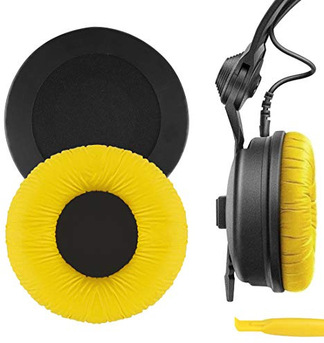 Geekria Leatherette Replacement Ear Pads for Sennheiser HD25, HD25-II, HD25SP, HD25SP-II, Limited 75th Anniversary Edition Headphones, Ear Cushions with Video Guide (Yellow)