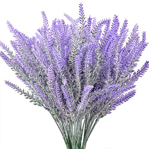 XONOR 12 Stück Künstliche Beflockung Lavendel Blumen gefälschte Lavendel Pflanze für Hochzeit Tisch Gartenterrasse Wohnkultur (Lila)