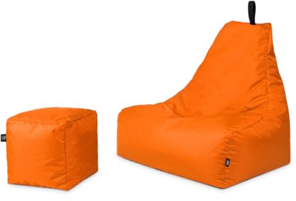 PATCH HOME Sitzsack Sitzkissen Beanbag Premium Lounge Gaming Sessel inkl. Würfel | 2 Größen In & Outdoor geeignet fertig befüllt H:82cm | T:70cm | B:75cm + 35x35cm Würfel Orange