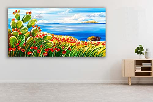 DIAMOND HOME Dipinto a Mano Acrilico su Tela con Telaio d'Abete - Quadro Materico Rettangolare con Dettagli in Rilievo - Made in Italy da Pittori Specializzati (70x140) ISOLA-70x140