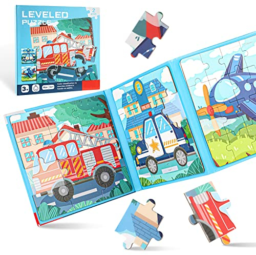 Kinderpuzzle Magnet,12-16-20 Teile Magnete Puzzlebuchen für Kinder, Magnetische Puzzle Beschäftigung für Kleinkind 3 4 5 Jahren im Flugzeug, Autospiele (Transport Schwierigkeitsgrade-Stufe 2)
