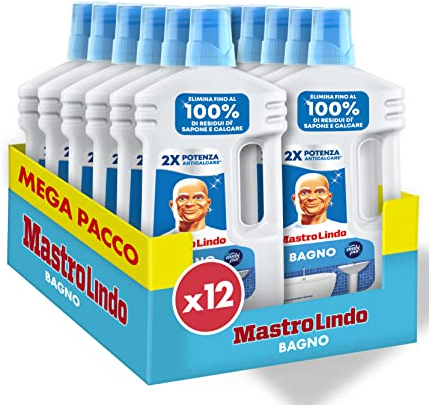 Mastro Lindo Detersivo Liquido Bagno, 12 Confezioni (10 x 930ml), Profumo Fresco e Delicato di Ambi Pur, Rimuove i Residui di Sapone e Calcare