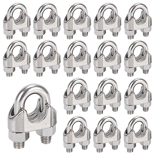 20 Pezzi Morsetti Cavo Acciaio M5 Morsetti Serracavo Clip per Fune Metallica Inox 304 Bullone a U Adatto per Fune d'acciaio 5mm Fune