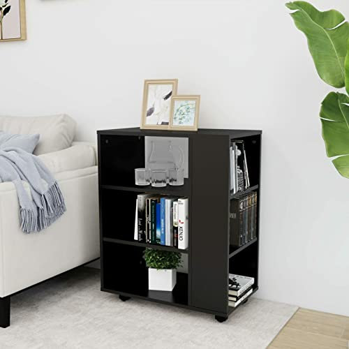 Tidyard Rollschrank Rollcontainer Schreibtisch Aktenschrank Druckertisch mit Rollen Bürocontainer Bürowagen Beistellwagen Ablage Büroschrank Beistelltisch Schrank Schwarz 60x35x75 cm Holzwerkstoff