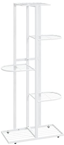 Yolola Piedistallo per Piante a 5 Piani, Supporto per Piante, Portapiante Portafiori, Portafiori da Interno, Scaffale per Fioriera, 43x22x98 cm in Metallo Bianco