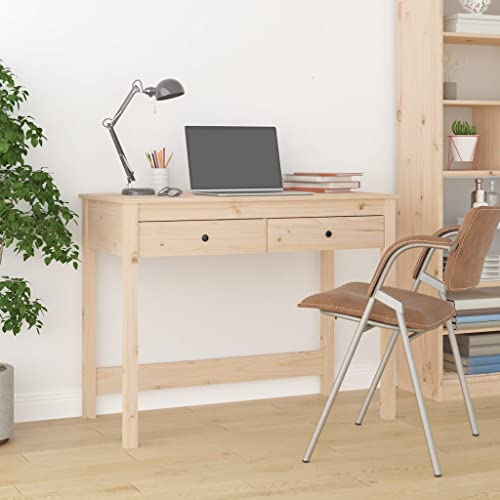 INLIFE Schreibtisch mit Schubladen 100x50x78 cm Massivholz Kiefer,14.6kg,824643