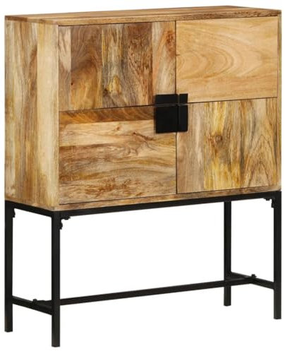 vidaXL Highboard, Sideboard mit Fächern, Kommode Wohnzimmerschrank mit Metallgestell, Schrank Anrichte Beistellschrank, Massives Raues Mangoholz