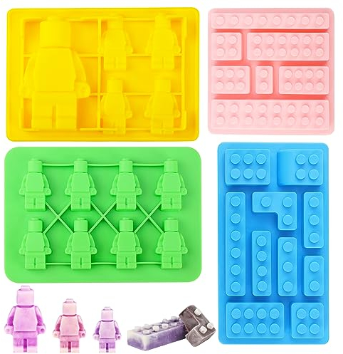 Bestomrogh Lot de 4 moules en silicone pour blocs de construction, robots, blocs de construction, moules à glaçons, moules à bonbons en silicone pour gâteaux, gelée, chocolat, praline, bonbons