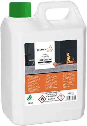 Element4 Bioetanolo 5 litri inodore – bioetanolo di alta qualità, 96,6% – adatto per tutti i camini a etanolo (Bio etanolo camino interno e bioetanolo – durata ottimale