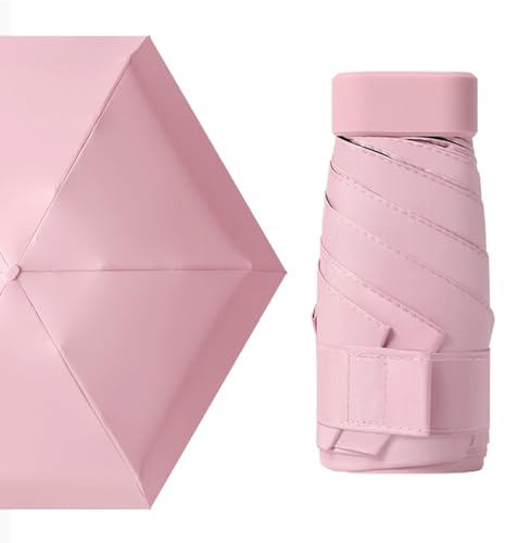 MUNSKT Mini Travel Umbrella - Folding Sun & Rain Umbrella, Windproof, Lightweight, Compact, Anti-UV (Pink)