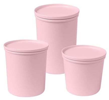AWAVE Frischhaltedosen-Set rund mit Deckel, luftdicht, 3-teiliges Set, 500 ml, 800 ml, 1.000 ml, rosé, aus recycelten PET-Flaschen, Vorratsbehälter, klimaneutral, Mehrweg, nachhaltig unterwegs