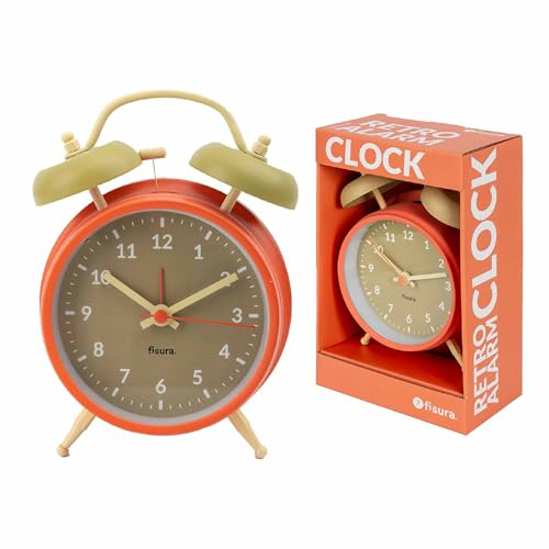 FISURA - Analogwecker ohne Ticken. Wecker mit Led-Nachtlicht. Zifferblatt 9 Zentimeter.11,7x5,5x16. Metall und ABS (Beige et orange)