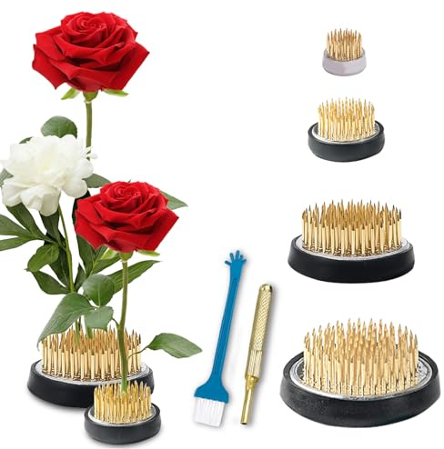 Leikurvo 4 Stück Blumenigel, Kenzan Blumendekoration, Blumenarrangement Runder, Steckigel Blumen mit Korrektor und Reinigungsbürste, Messing-Nadel Ikebana Blumenhalter (23mm/34mm/40mm/46mm)