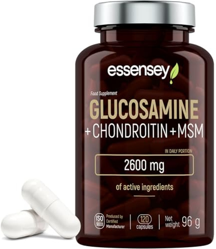 ESSENSEY - Glucosamin Chondroitin MSM I 2600 mg Wirkstoffe pro empfohlene Tagesdosis I 120 Kapseln I MSM 600 mg I 30 Tagesdosen I Leicht zu schlucken