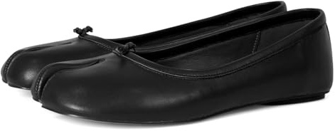 VBDB Tabi Ballerinas für Damen, runde Zehen, breite Breite, Geteilte Zehen, niedriger Absatz, Bequeme Flache Schuhe, Schwarz, 39 EU