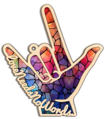 I Love You ASL Ornaments for Christmas Tree, Sign Language Ornament, Hand Holiday Day Decor, 2024 Christmas Ornament Wood Souvenir Dated Present Gift for Father Mother Finger Hands Love Needs No Words