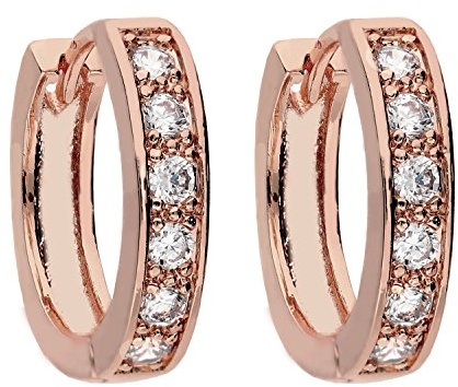 LÖB Creolen 750er Roségold Vergoldet Zirkonia Rund, Damen Ohrringe Glitzer Strass Steine Schmuck klein elegant leicht Dünn Brautschmuck Rose Gold Schmuck