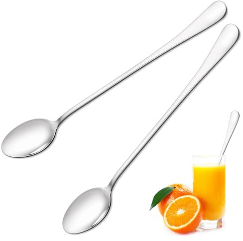 2 Stück Langer Stiel Rührlöffel Edelstahl Latte Macchiato Löffel Set Latte Macchiato Eislöffel Edelstahl Eislöffel Lang Dessertlöffel für Cocktails Tee Kaffee Milchshake, 19.3cm
