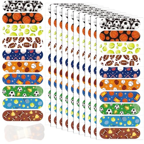 JarThenaAMCS 300Pcs Sport Kid Cartoon Bandage Cute Ball Flexible Wound Plaster 10 Styles Adhesive Waterproof Breathable Fingertip Band Aid for Wound Protection