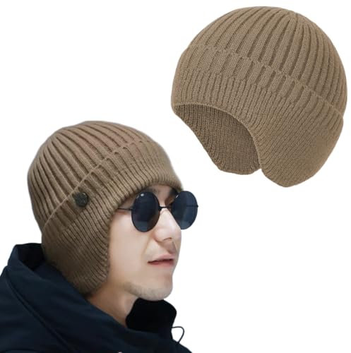MUVONZI Gorro de Deporte para Hombre, Gorro con protección para los oídos, Gorro Funcional de Forro Polar, térmico, Transpirable, para Correr, Snowboard, Escalada, Motociclismo y Exteriores(marrón)