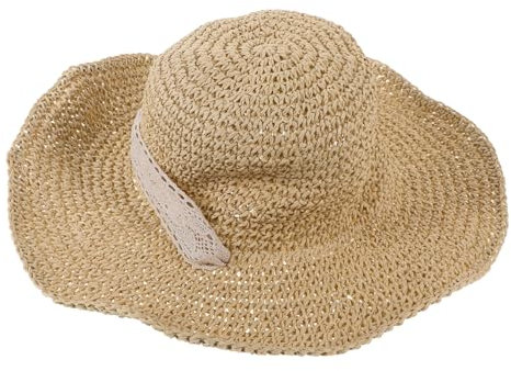 SOIMISS Sonnenhut Aus Stroh für Damen Handgewebt Breite Krempe Strandhut Uv-Schutz und Modische Spitzenkrawatte