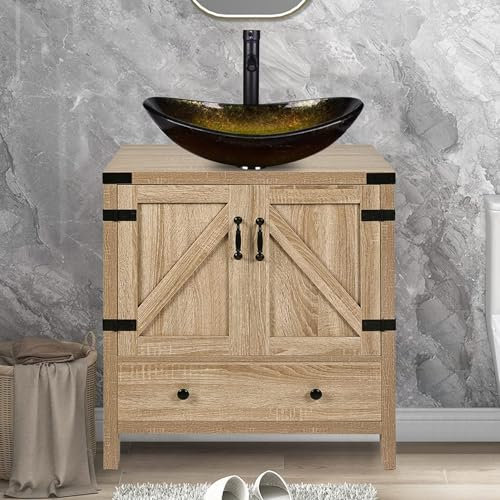 Mobile da bagno moderno da 70 cm con lavabo in vetro dorato autoportante per guardaroba