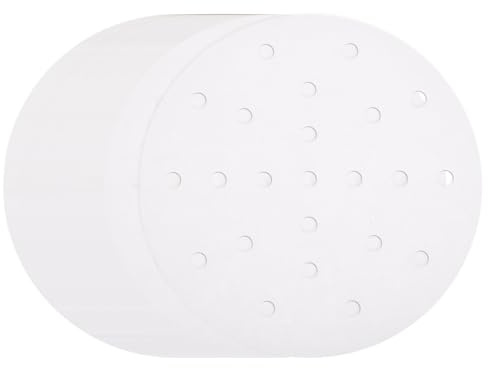 sourcing map 400pcs Air Fryer Liners 6 Inch Round Bamboo Steamer Liners with Holes Non-Stick Perforated Parchment Paper Sheets Disposable Steamer Paper for Air Fryers Steaming Basket, White