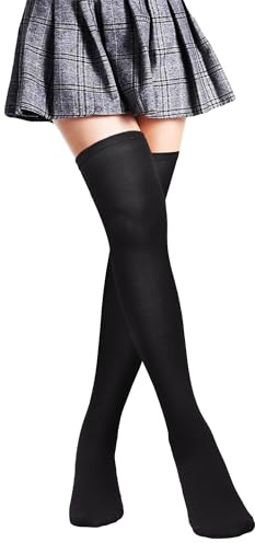 Propog Overknees strumpor dam, knästrumpor fotboll sport strumpor knästrumpor cosplay varma långa strumpor college cheerleader kostym kvinnor flickor, Ren svart, one size