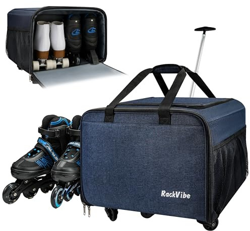 Roller Skate Bag with Wheels, Ice Skate Bag Fits 2 Pairs of Skates Plus Pads, Helmet, Kids Men Women Heavy-Duty Portable Skate Travel Trolley Case for Ice, Inline, Roller & Quad Skates, Christmas Gift