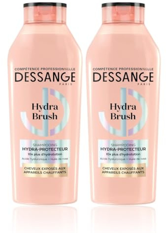 DESSANGE Shampooing Hydra-Protecteur Acide Hyaluronique Lot de 2x280ml | Protège cheveux appareils chauffants, Enrichi huile de rose, Renforce fibre capillaire, Nourrit en profondeur