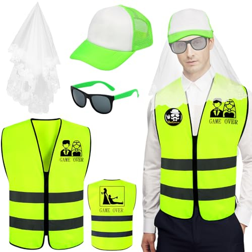 KOIROI Männer JGA Kostüm Set, Junggesellenabschied Männer Kostüm, JGA Outfit mit Krone Schleier, Abzeichen, Schärpe, Tüllrock, Junggesellenabschied Party Kostüm Zubehör Hochzeit Deko