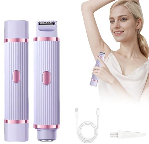 Electric Intimate Shaver for Women, 2-in-1 Double Head Electric Shaver for Women, Bikini Trimmer, Wet/Dry Shaver Women's Intimate Area for Pubic Face Armpits Legs, IPX7 Waterproof, Purple