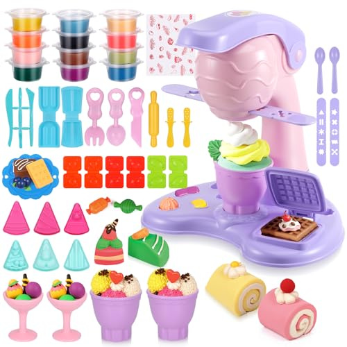 Formine per Plastilina, Accessori Plastilina per Bambini, Gelatiera Macchina, Argilla da Modellare include 12 Vasetti Plastilina, Giochi Bambini Regalo per Ragazzi e Ragazze dai 3 ai 12 Anni (B)