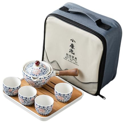 MUCKLILY Théière Rotative Céramique Avec Tasses Kit De Service à Thé Pour Maison Et Voyages Coffret Cadeau