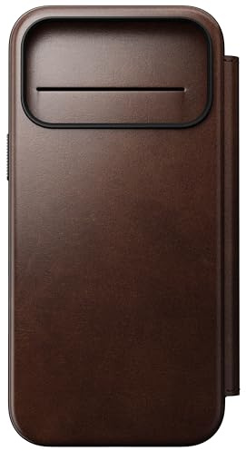 NOMAD Modern Leather Folio for iPhone 17 Pro Max, Protective Case Made of Polycarbonate and High-Quality Genuine Leather Coating, MagSafe Compatible, Rustic Brown Horween